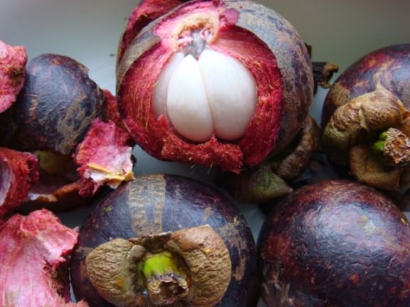 mangosteen fruit inside purple skin