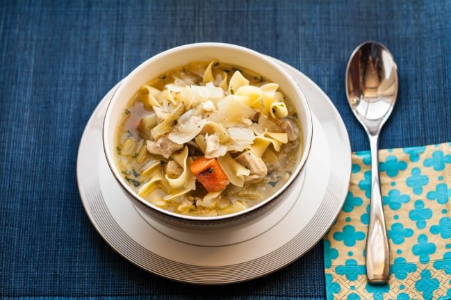 plated chicken noodle soup