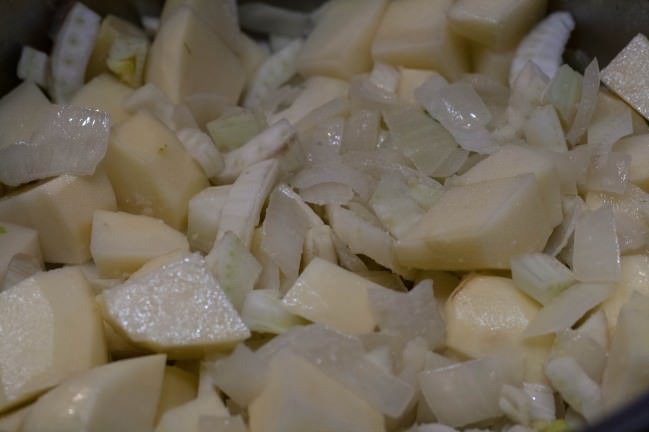 sauteed onions and fennel with potatoes
