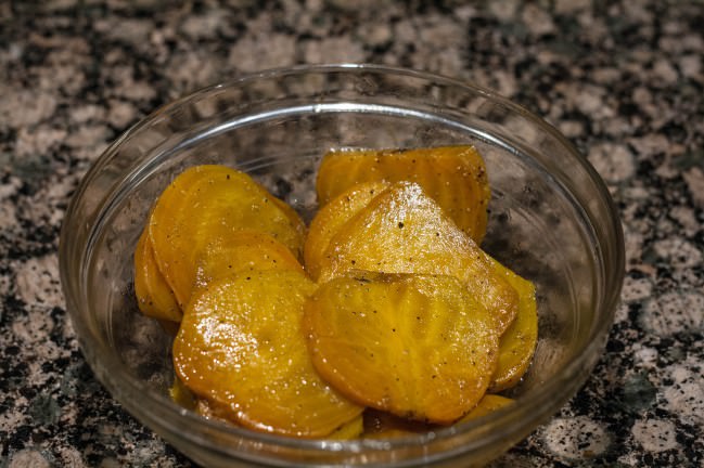 sliced and dressed golden beets