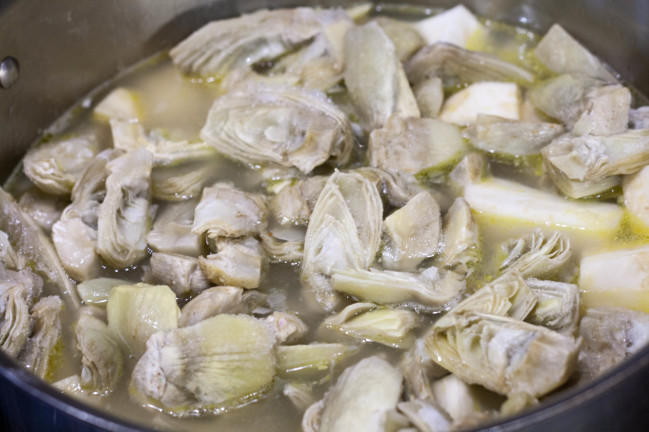 Artichoke Preserved Lemon Soup ready to puree