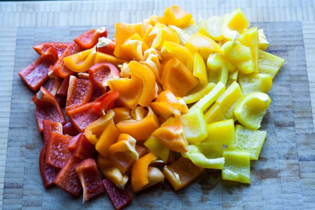 chopped tri-color peppers