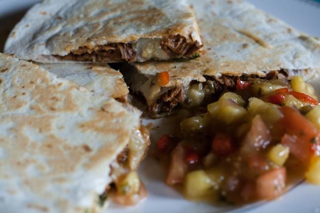 closeup pulled pork quesadillas