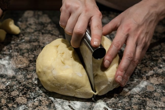 halving the brioche dough