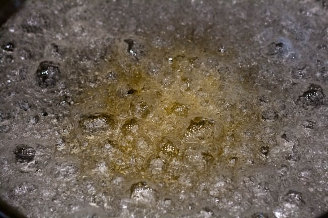 sugar with crystals beginning to caramelize