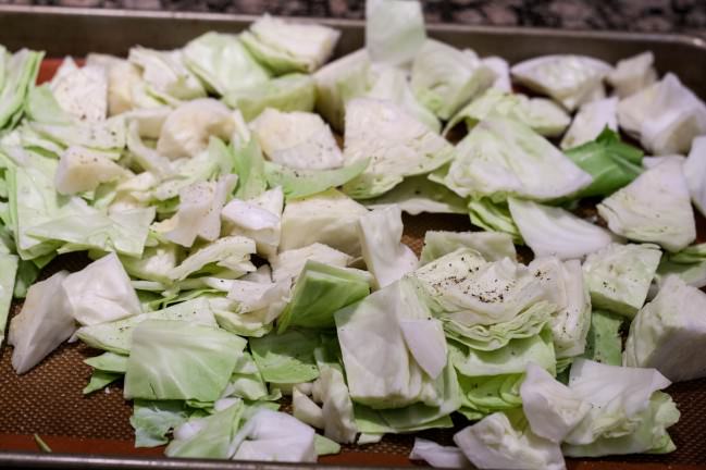 chopped cabbage ready to roast