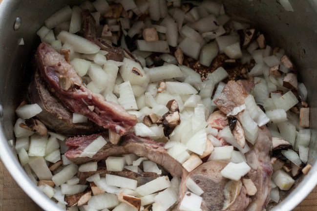 softening onions and lamb bones