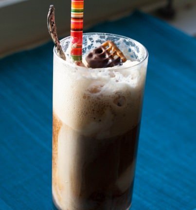 stout float with chocolate pretzels