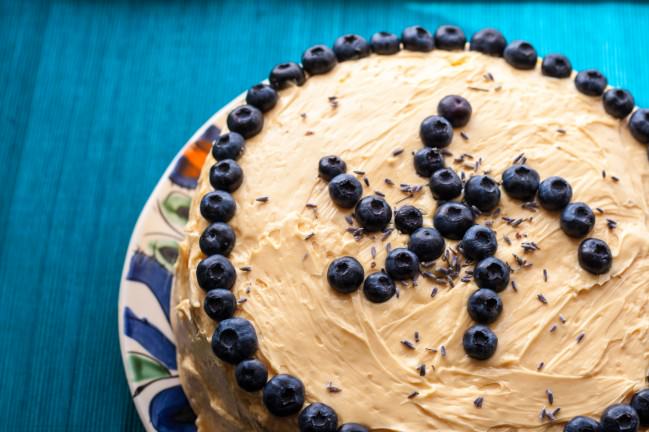 tangerine buttercream with lavender blueberry birthday cake