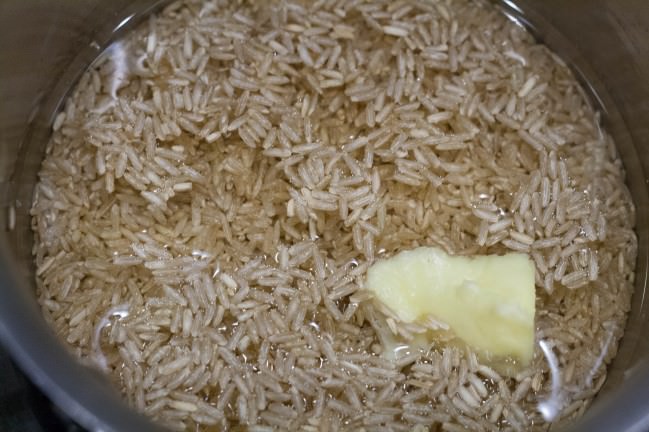 butter and water in brown rice