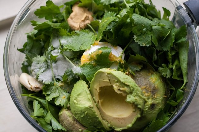 green goddess ingredients in the food processor