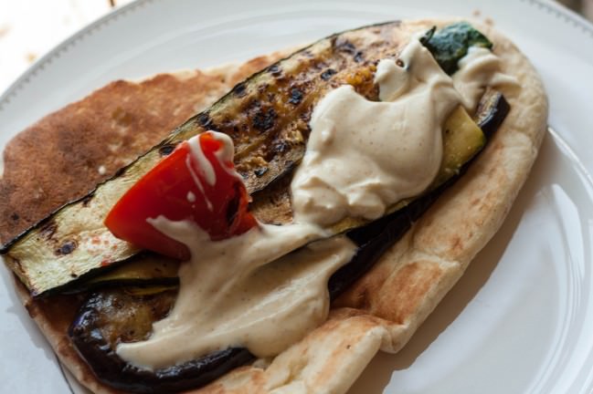 naan sandwich with curry yogurt