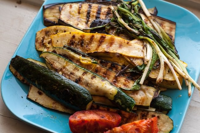 platter of grilled veggies and ramps