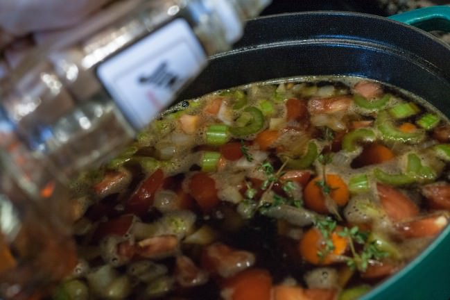 preparing the stock… with bourbon