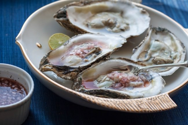 raw oysters with tropical mignonette