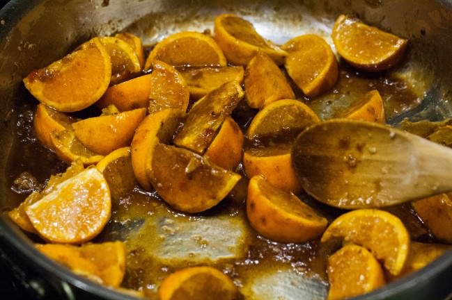 sauteeing clementines in sauce