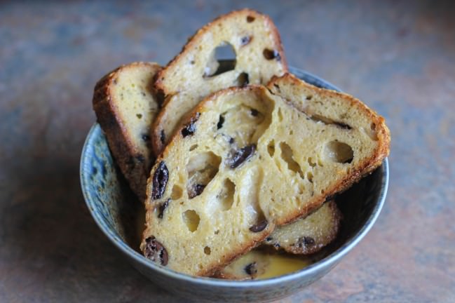 olive bread battered for french toast