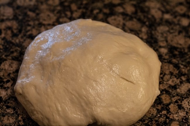 pretzel dough risen and ready to divide