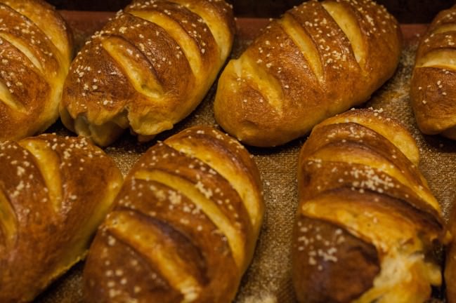 pretzel rolls fresh from the oven