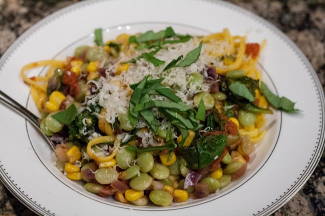 succotash with corn pasta, basil and cravero parmigiano reggiano