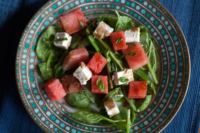 watermelon and feta salad with basil