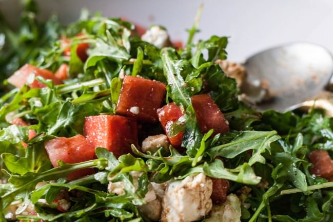 watermelon feta salad closeup