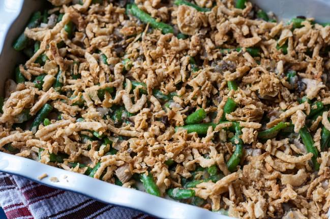 green bean casserole ready for oven