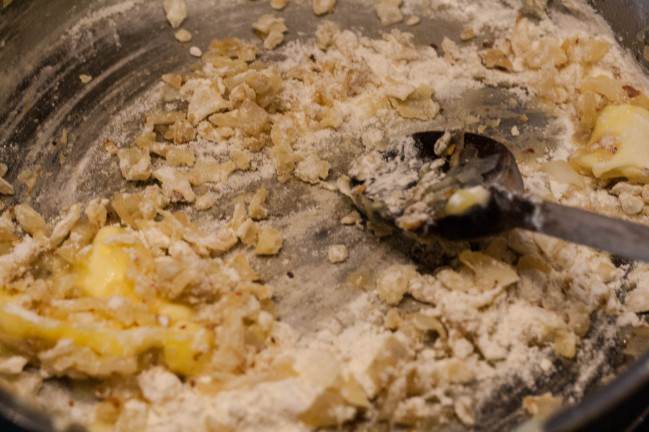 sauteed onions add flour and butter