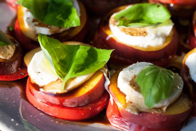 closeup peach caprese