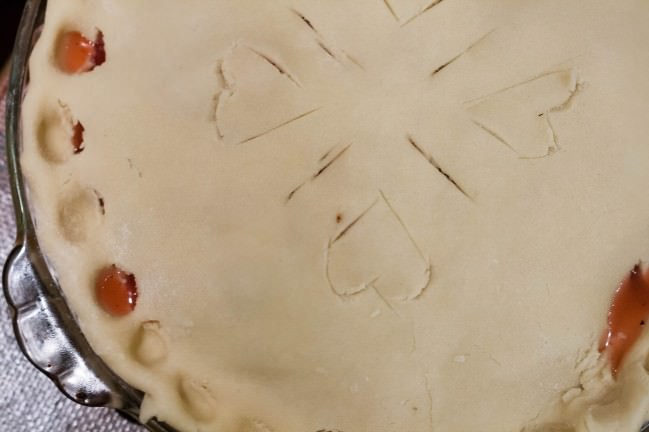 sour cherry pie ready for oven