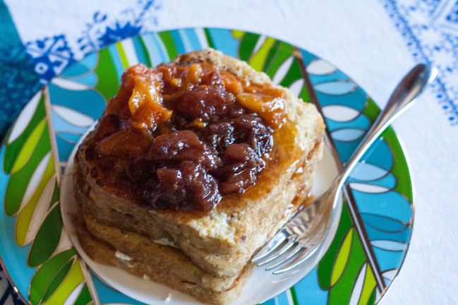robiola french toast with peach jam