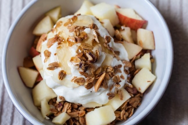 Mel's granola with honeycrisp apples and yogurt