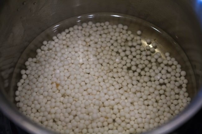 large pearl tapioca in limoncello and water