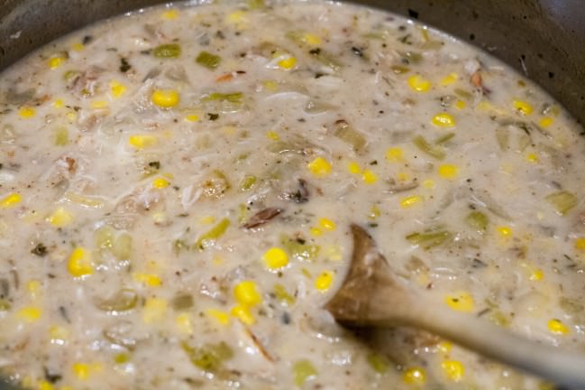 corn cran chowder on stove