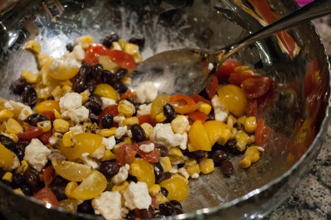 corn feta tomato and balck bean salad