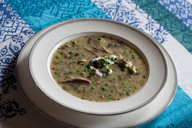 mushroom and wheatberry soup with dill