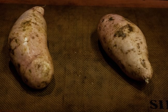 scrubbed white sweet potatoes