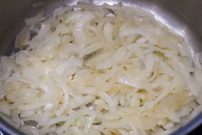 Poblano Potato Gratin sauteeing onions