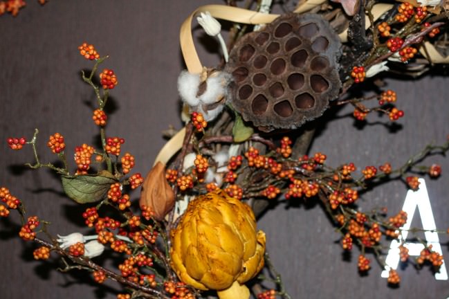 closeup fall door wreathe