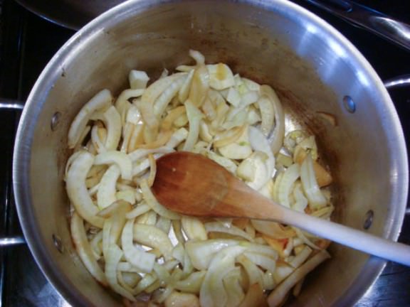 sauteeing fennel onions celery for soup