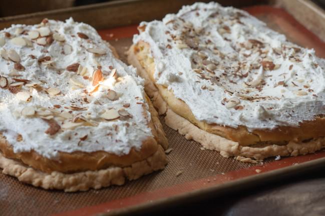 Danish Puff frosted with scattered almond