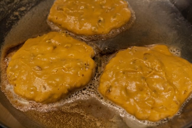 cooking sweet potato pancakes