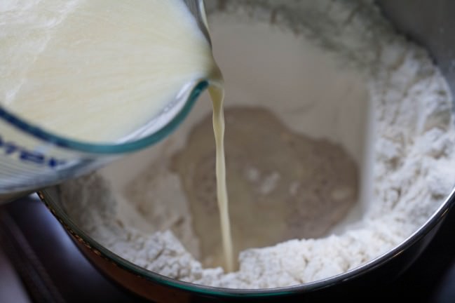 english muffin adding milk and butter