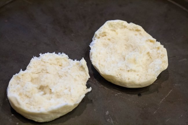 english muffin split and ready to toast