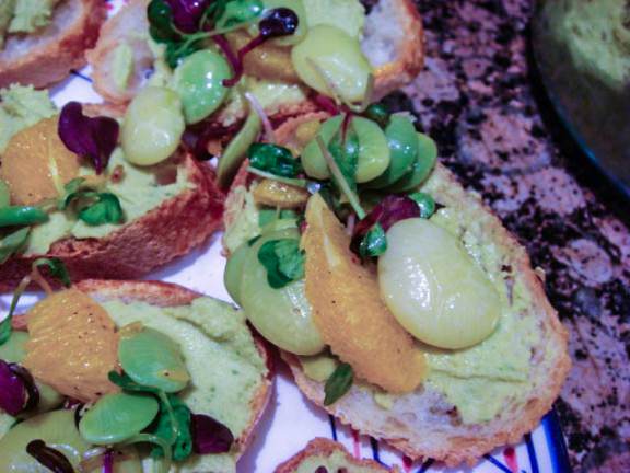 fava bean bruschetta closeup