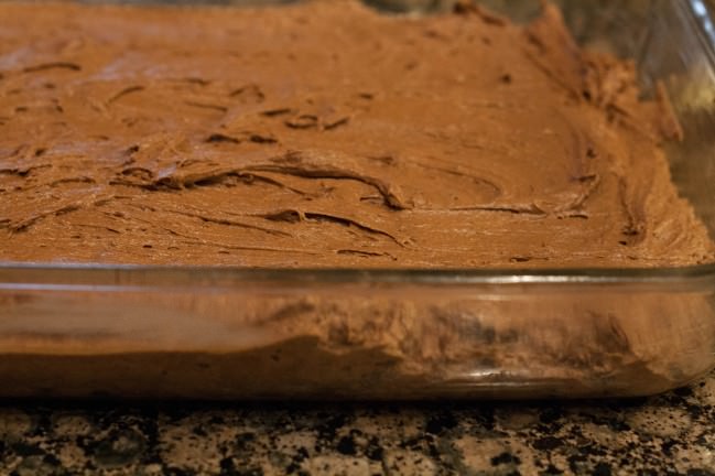 grasshopper brownie batter in pan