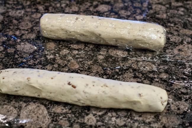 mice cookie pecan shortbread dough in logs