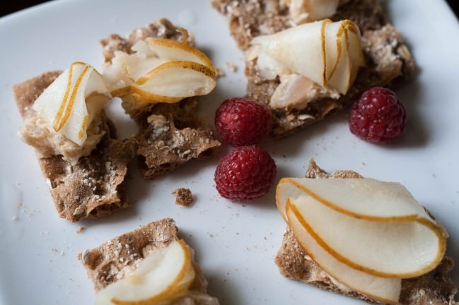 pickled pear bruschetta closeup