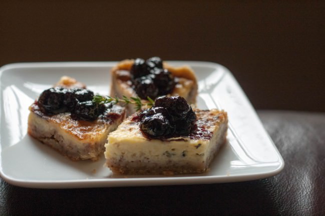 stilton tart with blueberry sage compote