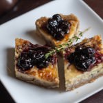 stilton tart with blueberry sage compote aerial